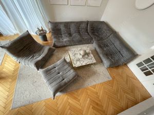 Ligne Roset Togo Couch Komplettset 3, 2, 1, Ecke, Hocker grau Microfaser Sessel Bild 2