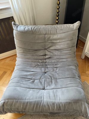 Ligne Roset Togo Couch Komplettset 3, 2, 1, Ecke, Hocker grau Microfaser Sessel Bild 5