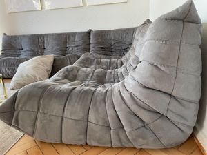 Ligne Roset Togo Couch Komplettset 3, 2, 1, Ecke, Hocker grau Microfaser Sessel Bild 3