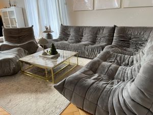 Ligne Roset Togo Couch Komplettset 3, 2, 1, Ecke, Hocker grau Microfaser Sessel