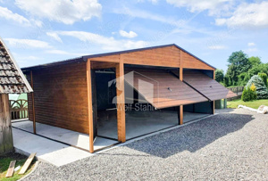 Blechgarage 6x6m Doppelgarage Holzoptik Garage nach Maß Werkzeugschuppen Transport + Aufbau  ID124