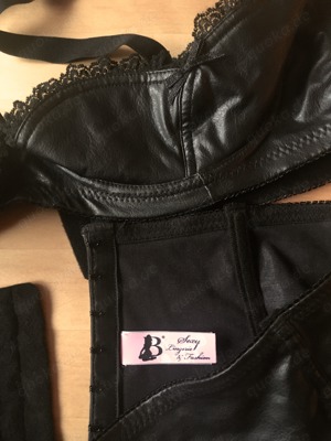 Leder mit Spitze offener BH ouvert und Strapshalter Strumpfhalter Strapsgürtel mit Mangel * Gr. XL Bild 2