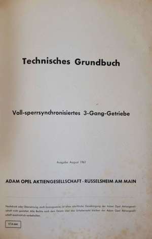 Technisches Grundbuch   Werkstatthandbuch  Opel 3-Gang-Getriebe vollsynchronisiert  Bild 2