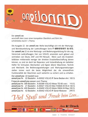 annoligno 22 VOLVO F6 Frontlenker LKW Zugmaschine Viererclub Bedienungsanleitung + Wartungsanleitung Bild 2