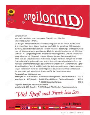 - annoligno 998 SUZUKI SJ 410 nach LJ 80 vor SJ 413 Allrad Chassis Motor Getriebe Reparaturanleitung Bild 2