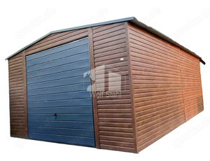 Blechgarage 5x7m Metallgarage Fertiggarage Holzoptik Transport + Aufbau gratis ID109 