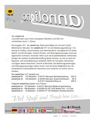 - annoligno 1011 von Annohof  Claas Mähdrescher Mercator Bedienungsanleitung + Zusammenbauanleitung Bild 2