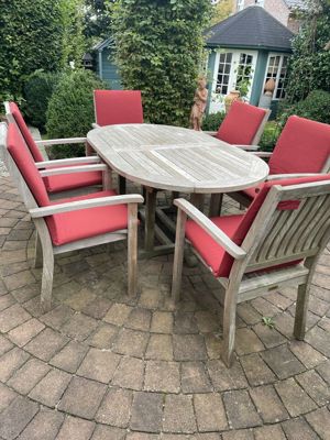 Garpa Eaton 6 Stühle mit Lehne und Sitzkissen rot + Tisch Norfol Bild 4