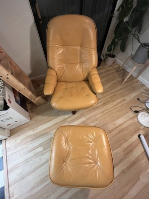 Danish Eames Inspired Leather Recliner Lounge Chair w Ottoman for Stouby Bild 7
