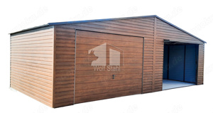 Blechgarage 8x6m Stahlgarage Doppelgarage Schwingtor Holzoptik Garage nach Maß ID171