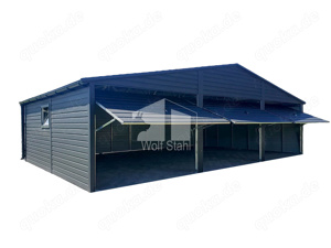 Blechgarage 9x6m Metallgarage Fertiggarage Dachrinnen Anthrazit Individuelle Projekte ID405 