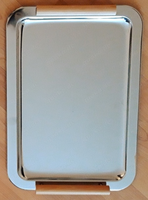 Serviertablett Edelstahl mit Holzgriffen, 45 x 29 cm
