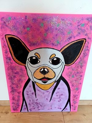 Leinwandbild Acryl mit Glitter Hund Chihuahua Bild 3
