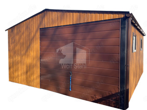 Blechgarage 5,5x6m Metallgarage Helles Walnussholz Holzoptik Werkzeugschuppen Gartenschuppen GP278