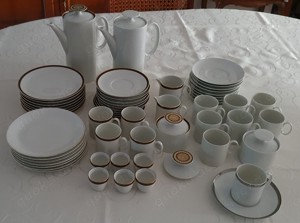 THOMAS Geschirr weiß Mokka- Goldrand 58 Teile Tasse Teller Kanne Zuckerdose etc