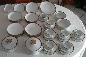 THOMAS Geschirr weiß Mokka- Goldrand 44 Teile Essen Platten Schüsseln Topf Bild 2