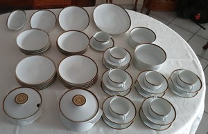 THOMAS Geschirr weiß Mokka- Goldrand 44 Teile Essen Platten Schüsseln Topf