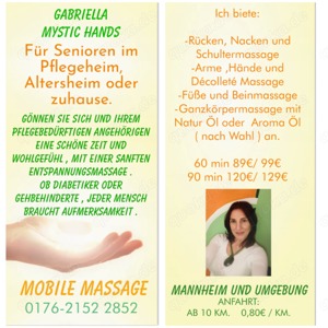 Wellnessmassage für Senioren im Pflegeeinrichtungen oder zuhause