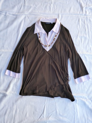 Bluse Sixth Sense Gr. L braun weiß lange Ärmel Kette