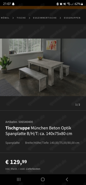 Esstisch mit 2 Sitzbänken in Betonoptik