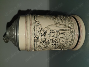 Antik! Rarität! Bierkrug Bierseidel Trompeter von Säckingen Steingut Zinndeckel ca. 100 Jahre Selten