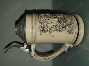 Antik! Rarität! Bierkrug Bierseidel Trompeter von Säckingen Steingut Zinndeckel ca. 100 Jahre Selten Bild 2