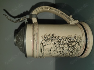 Antik! Rarität! Bierkrug Bierseidel Trompeter von Säckingen Steingut Zinndeckel ca. 100 Jahre Selten Bild 10