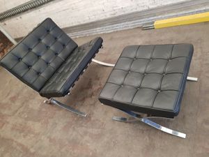 Walter Knoll International Barcelona Chair inkl. Ottomane, Leder, Schwarz, Top! 