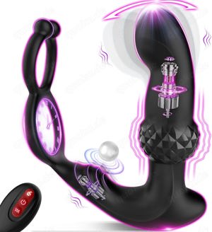 Analvibratoren für Mann Prostata Stimulation Anal Plug mit Dual Cock Rings 7 Vibrationen Fingermodi