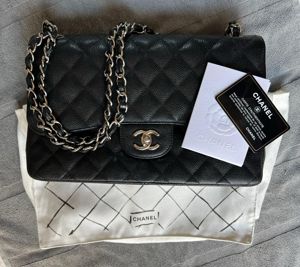 Original Chanel Handtasche Double Flap Classic Bag schwarz silber