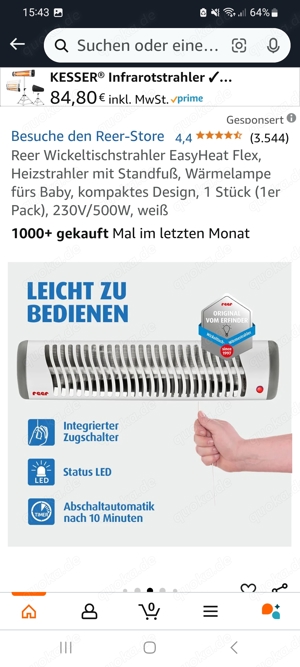 reer EasyHeat Wickeltisch-Wärmestrahler | Wand-Heizstrahler für den Wickeltisch