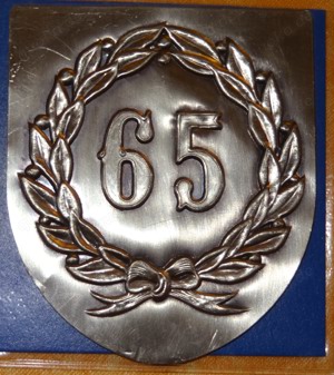 Z Einlage für Gravurschild aus Zinn f Ehrentafel 65igstes Jubiläum noch unbenutzt Plakette