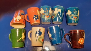 Geschirr,Odenwald,70 Jahre alt,handgemalt, 30 Stück: Schüsseln, Becher, Kannen