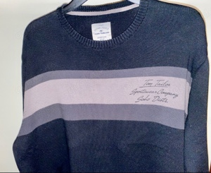 TOM TAILOR Herren Strick Pullover L-XL BW 56,5 Schwarz Streifen Bild 5
