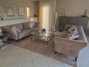  3Sitzer Designer Sofa Stoff grau tope  ansolut neuwertig