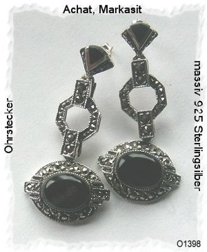Edlle Ohrringe, 925 Silber mit Markasiten und Achaten