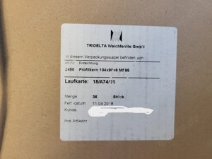 TRIDELTA Ferritkern 104x90x6  Mf95 - 36 Stück 