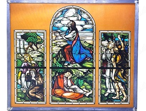Bleiglasbild 23x19cm, chistliches Motiv, Kirche, zum aufhängen