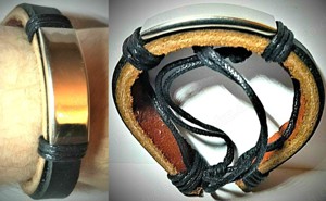 Armband, Echtleder, schwarz-silber, größenverstellbar, Leder