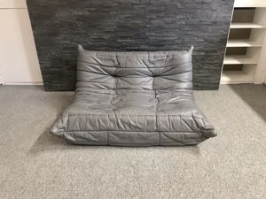 Ligne Roset Togo Leder Grau Originalzustand 2-Sitzer 2x Sessel 1x Pouf 1x Ecke Bild 6