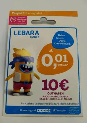 Hello LEBARA! Prepaid SIM-Karte mit 10,-   Startguthaben anonym