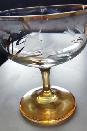 4erSet Sektschalen verspielt elegant, Schliff + Goldverzierung, neuw