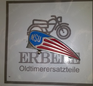 NSU Quickly Emblem  Blau Rot, Wappenschild für Schutzblech. Länge ca. 85 mm Schutzblech vorn.