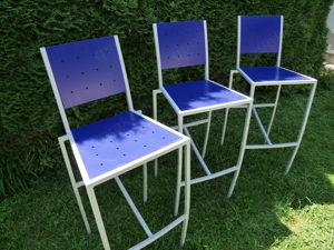 Barhocker, Gartenmöbel, 4 Stück, mit Lehne, Stahlrohr   Holz TOP Bild 2