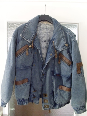 Jeans Jacke Vintage Innenleben Maritime Optik 100% Baumwolle Warm