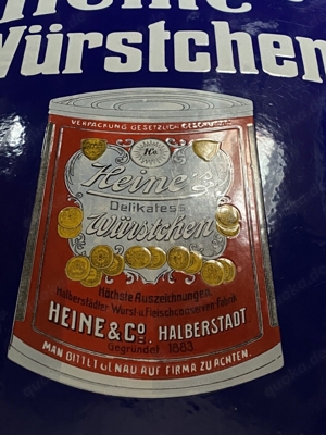 Emailschild orig.Heine's Würstchen Halberstadt 1915 Bild 2