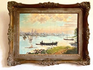 Gemälde "Rheinschiffer" in Stuckrahmen