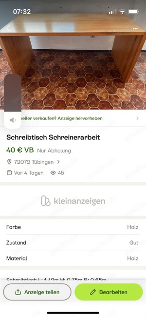 Schreibtisch, massiv aus Kiefernholz,