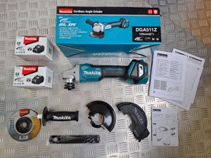 Makita DGA511 Akku Winkelschleifer + 2 x Akkus 1850B + Klick Vollschutzhaube - neu unbenutz -