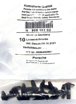 10 Stück - Porsche Linsenschraube mit Innensechsrundkopf N90910102 - Neu + OVP